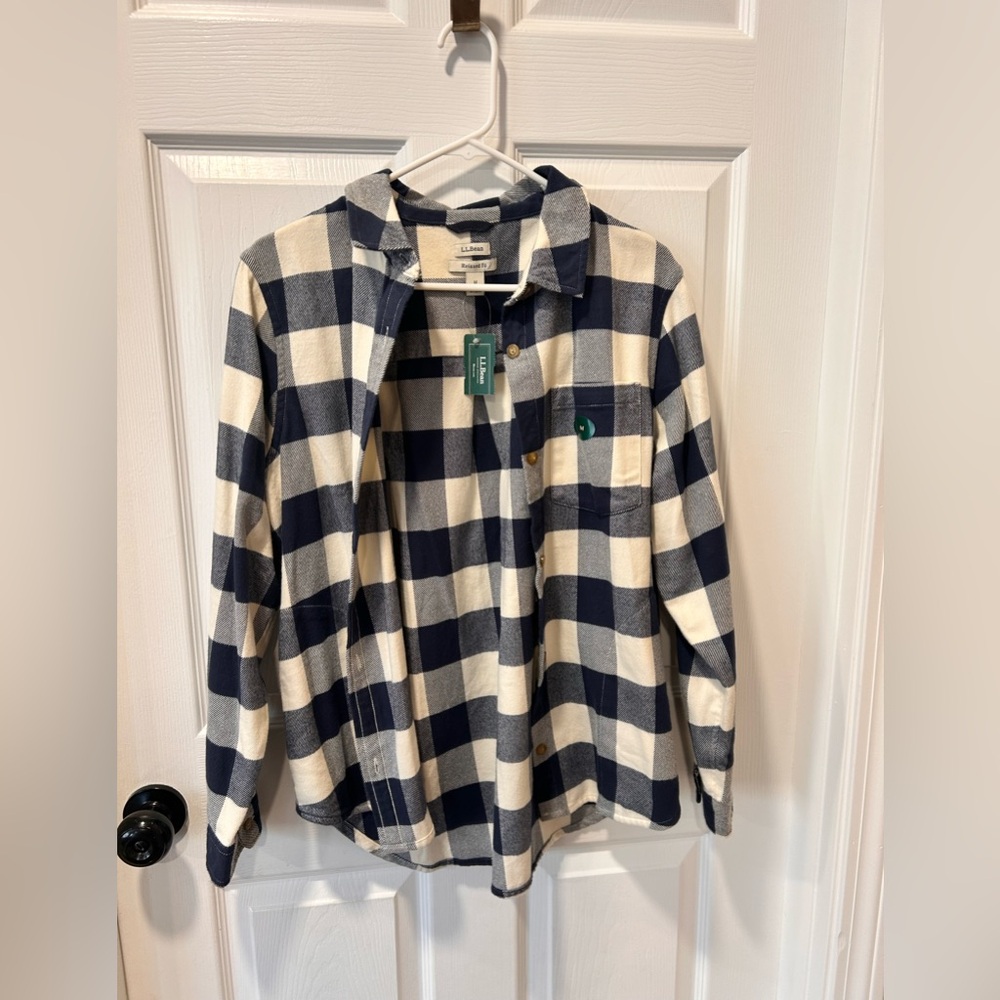 L.L. Bean Navy and Cream Checkered Shirt